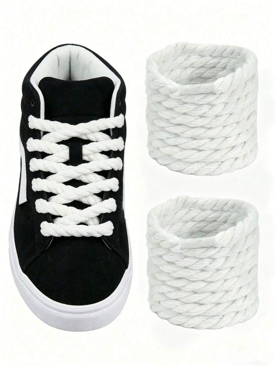 1 par de cordones de zapatos deportivos unisex de 5mm de ancho y grosor - Blanco - Ver 1