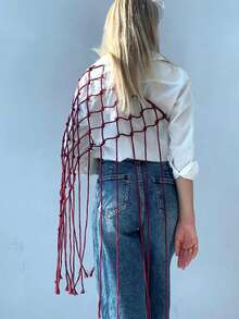 1PC Bohemian Macrame Fringe Waist Belt, Handwoven Net Tassel Sash For Women, Beach Festival Cover-Up - Multicolor - View 2