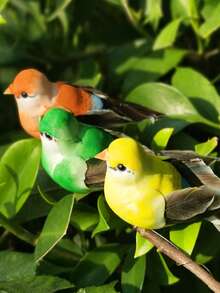 1/6/12 piezas de aves pequeñas artificiales con plumas realistas para la decoración de jardín al aire libre, envío aleatorio - Multicolor - Ver 5