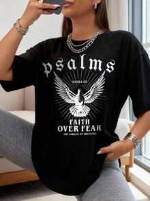 1 Piece Of Women's Oversized Style T-Shirt, Christian T-Shirt "Faith Over Fear", Christian Gift, Faith T-Shirt, Oversized T-Shirt For Women, Perfect For Christmas Parties Or As A Gift, Soft And Comfortable, 180g 100% Cotton, Designs Are Printed. Unisex. - 黑色 - 款式 1 - 查看 1