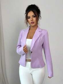 Clasi Blazer casual de unicolor, otoño - Púrpura malva - Ver 5