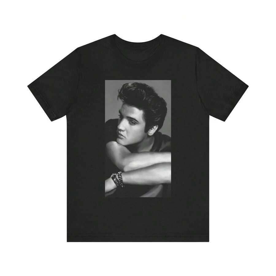 Unisex T-Shirt Made Of Pure Cotton, King Of Rock And Roll Vintage Retro Shirt For Fans, Summer T-Shirt, Blouse, Basic Tops, Tops, Creative Design, Outdoor Play, Cool Style, Fun Design, Great For Outdoor Play, Creative Design, Outdoor Play, Cool Style, Fun Design, Great For Outdoor Play - Black - View 1