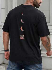 ChristmasFRACTYR Camisa de Verão para Homem Plus Size com Padrão de Fases da Lua, Respirável e Confortável para Uso ao Ar Livre. Artigo Popular. - Preto - Ver 2