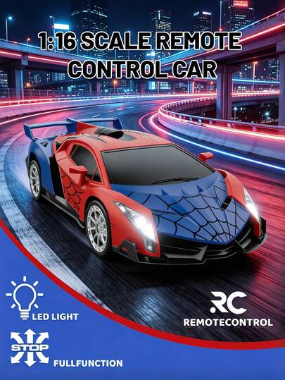 1 carrinho de brinquedo com controle remoto, luzes e controle, escala 1:16, 2.4GHz, faróis de LED, rotação de 360 graus, brinquedo de plástico para crianças, presente ideal para o Halloween, Dia de Ação de Graças, Natal, Dia dos Pais, Dia das Crianças, aniversário - Adequado para meninos e meninas de 3 a 13 anos ou mais.