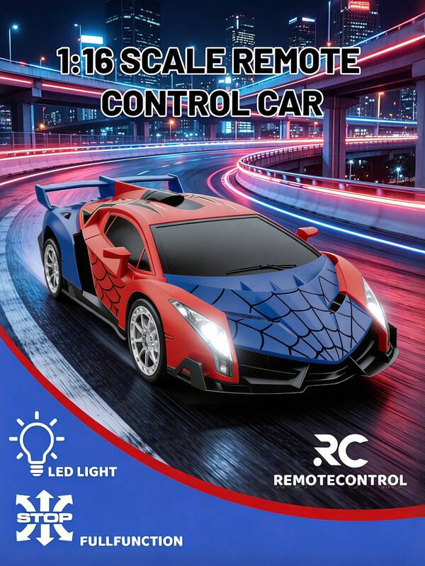 1pc Remote Control Toy Car With Lights And Controller, 1:16 Scale RC Car, 2.4GHz, LED Headlights, 360 Degree Rotation, Durable Plastic Toy For Kids, Ideal Gift For Halloween, Thanksgiving, Christmas, Father's Day, Children's Day, Birthday - Suitable For Boys And Girls Aged 3-13+