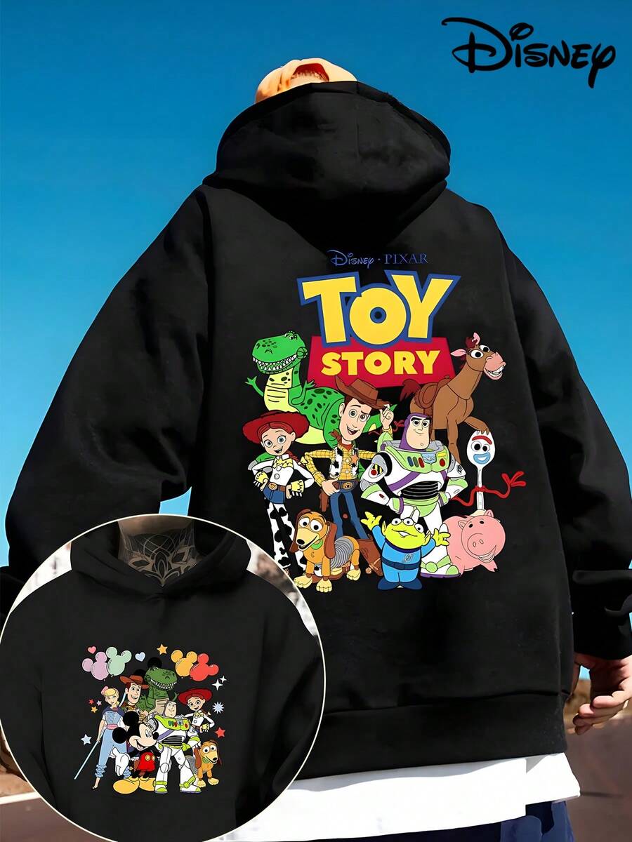 Disney Men's Casual Hoodie, Featuring A Group Photo Of All Members Of Toy Story, Classic Characters Such As Woody, Buzz Lightyear, , And Ham Pig, Fully Restoring The Joyful Atmosphere Of The Movie, Suitable For Toy Story Fans To Wea - màu đen - Xem 1
