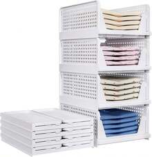 4 Pack Folding Closet Organizers Stackable Plastic Storage Boxes Drawer Organiser Baskets For Bedroom Kitchen Bathroom White - 8 PACK-l - View 10