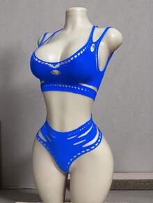 New Style Hot Women Breastless Crotchless Sexy Lingerie Erotic Babydoll Tights Open Bra Porn Desire Underwear - 藍色 - 查看 5