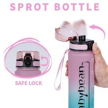 1pc 32oz/1000ml Gradient Large Letter Frosted Leak-Proof Sports Water Bottle, With Time Marker, Carrying Strap For Outdoor Sports, Cycling, Birthday & Holiday Gift - Multicolor - View 6