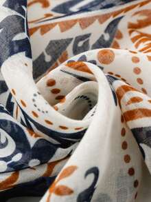 Bohemian Cashew Flower Print Tassel Scarf, Retro Paisley Pattern Shawl, Versatile Polyester Chiffon Scarf - White - View 11