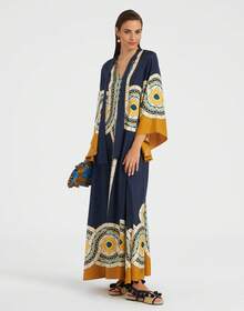 Women's New Summer Printed Three-Quarter Sleeve Stand Collar Dress - White - View 4