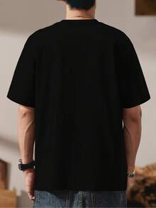 Graphic T-Shirt "Loves You" - Casual Black Short Sleeve T-Shirt With Red Lettering, Breathable For Summer, For Outdoor And Casual Wear, Comfortable Crew Neck Design, Everyday Wear T-Shirt| Bold Graphic Design T-Shirt| Comfortable Fit, T-Shirts, Clothing Y2k, T-Shirt, Shirt - 黑色 - 查看 2