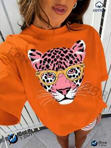 Gafas con montura amarilla y estampado de leopardo rosa, con estampado de cabeza de guepardo, camiseta regular, 100% algodón, 180 gramos, marca Orca, adecuada para uso casual, salidas al aire libre, deportes, vacaciones, regalos y otras ocasiones. - Rojo - Ver 8