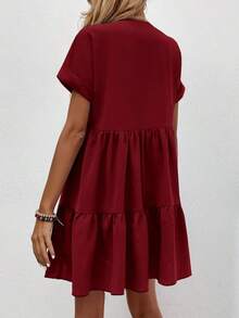 LUNE Vestido con puños enrollados, dobladillo con volantes y unicolor borgoña para outfit de mujer - Burdeos - Ver 2