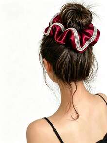 1pc Large Black Hair Scrunchie With Vintage Red Sequins, Hair Tie And Hair Accessories For High-End Feel Scrunchies Scrunchy Hair Ties Ponytail Head Accessories Elastic Band Hair Rubber Bands - 1 Item - View 9