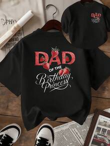 Bright Red Strawberries Symbolize Sweetness And Family Love, Accompanying Lettering That Expresses Pride And Tenderness. "Dad Of The Birthday Princess" Reflects Unity And Joy. Double-Sided Women's T-Shirt For Special Occasions. - màu đen - Xem 8