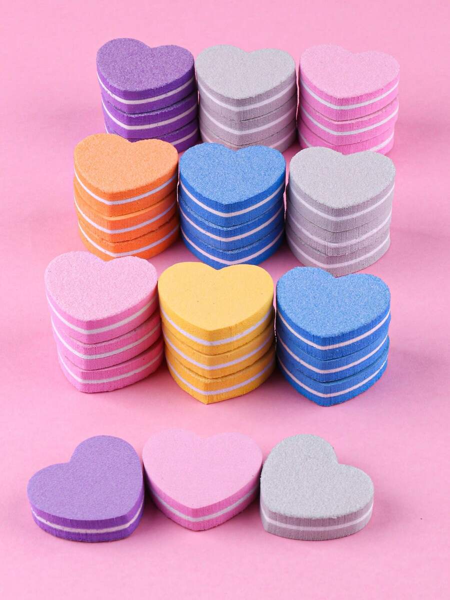 50/100Pcs Mini Heart Nail Buffer Blocks, Double Sided Washable Nail Files, 100/180 Grit Foam Nail Buffers For Natural Nails Shaping Polishing Manicure Tools - Multicolor - View 1