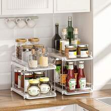 2-Tier Multi-Purpose Bathroom Under Sink Organizers And Storage, Stackable Kitchen Pantry Organization, Pull Out Medicine Cabinet Organizer With Movable Dividers. - 查看 6