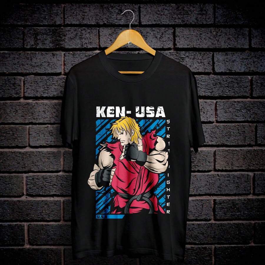 Camiseta S1STREET FIGHTER Ken 1 de 220 g, de algodón suave, para hombre y mujer. Confeccionada con un tejido premium, duradero y agradable al tacto, se adapta a todo tipo de cuerpo y es ideal para el uso diario. Prendas casuales, transpirables y ligeras, perfectas para combinar con conjuntos de otoño, ideales para el día a día, actividades al aire libre, viajes, vacaciones y fiestas temáticas durante todo el año. - Negro - Ver 1