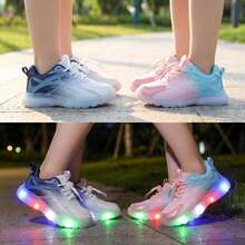 Colorful Luminous Running Shoes - Lighting Shoes For Kids, Changeable Color Lights, Cartoon Design, LED Light Shoes - Perfect For 3-5 Years Old Boys And Girls - Black and White - View 4