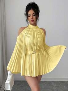 Elenzya Elegante camisa/blusa de mujer con mangas acampanadas y cintura ceñida para vacaciones - Celeste - Ver 10