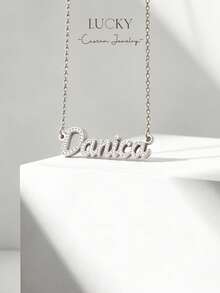 Colar com Texto Personalizado, Estilo Hip Hop Feminino, Corrente de Nylon com Pingente, Joia com Texto Personalizado, Presente Perfeito para Casais, Amigos, Pais, Moda Prateada, Moda Outono, Minimalista Casual, Minimalismo, Unissex, Moda Personalizada, Exclusivo, Presente Ideal para Namorada, Mãe, Família, Presente de Dia das Mães - Colar de diamantes completo estilo 2 - Ver 3