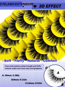 10 Pairs Natural Eyelashes Wispy And Crossed Lashes Daily Eye False Eyelashes Fluffy & Soft 3D Effect Spiky Faux Mink Lashes Soft Makeup - Black - View 4