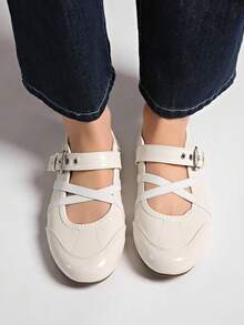 Giày Mary Jane màu đỏ retro đa năng, kiểu dáng thường ngày, màu sắc tươi tắn, màu đỏ, có khóa dán, thích hợp cho nữ, kiểu dáng casual. - Màu be - Xem 4