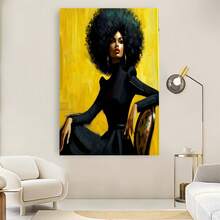 Enmarcado Placa decorativa de pared para el Día de la Mujer, 1 unidad, enmarcada en , con figura femenina en negro y amarillo. Letrero colgante de estilo bohemio contemporáneo, ideal para sala de estar, dormitorio, oficina o cocina. Tamaño: 40 x 60 cm (16 x 24 pulgadas). - Enmarcado - Ver 1