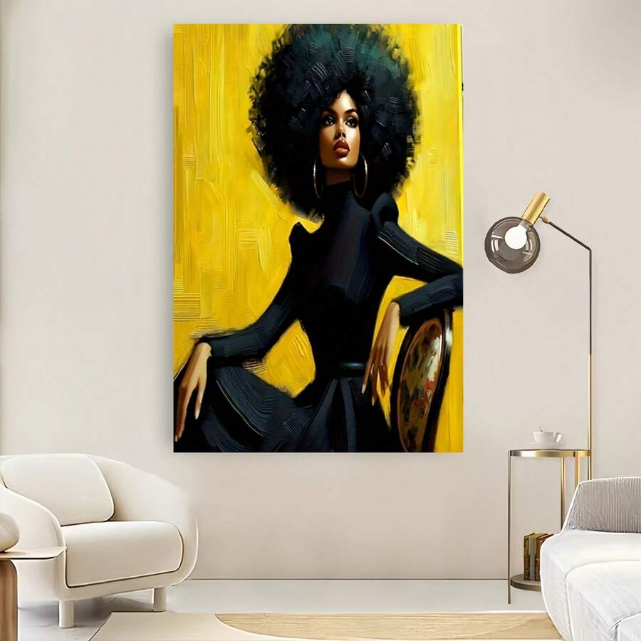 Enmarcado Placa decorativa de pared para el Día de la Mujer, 1 unidad, enmarcada en , con figura femenina en negro y amarillo. Letrero colgante de estilo bohemio contemporáneo, ideal para sala de estar, dormitorio, oficina o cocina. Tamaño: 40 x 60 cm (16 x 24 pulgadas). - Enmarcado - Ver 1