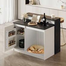 Kitchen Island, Kitchen Island With Bar, Kitchen Table And Bar, Multifunctional Kitchen Table With Pet Rest Area, For Kitchen And Dining Room, Black And White Marble Look, 120*80*100cm - Black and White - View 12