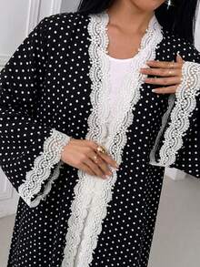 Áo khoác Abaya nữ thanh lịch với họa tiết chấm bi và ren phối hợp. - Nhiều màu - Xem 2