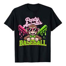 Party Animals Baseball Funny Monkey T-Shirt - Black - View 1