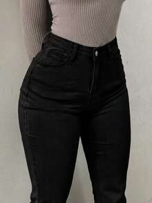 Quần jeans nữ màu đen cạp cao ống loe có tua rua, kiểu dáng gợi cảm, retro, đa năng, thích hợp cho hộp đêm. - màu đen - Xem 9