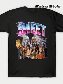 Men's Black Crew Neck T-Shirt With A Sweet Retro Design - Black - View 7