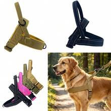 1pc Adjustable Reflective Nylon Soft Lining Tactical Dog Harness Leash, Suitable For Medium & Large Dogs, Durable Non-Pulling, For Outdoor Walking, Hiking & Daily Use - Army Green - View 2