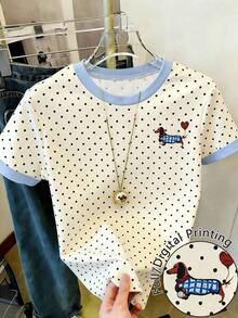 Camiseta de manga corta de cuello redondo con estampado de leopardo casual para mujer, verano - Multicolor 2 - Ver 5