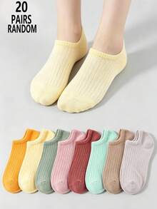 1/3/5/10/15/20 Pairs Random Women Spring/Summer Vertical Stripe Breathable Fashionable Low-Cut Invisible Socks - Multicolor - View 20