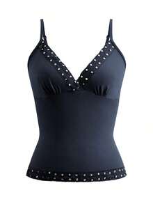 Top de tirantes finos estilo Y2K, de color sólido, sin espalda, ajustado y sexy, con encaje, estilo urbano para graduaciones, ideal para la playa en verano, citas, festivales de música, 4 de julio y más ocasiones informales. - Marina de - Ver 3