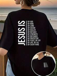 Camiseta estampada por delante y por detrás con diseños de And Faith, de manga corta y cuello redondo, estilo casual y elegante para mujer, top estampado de doble cara para mujer.Camiseta Y2k - Negro - Ver 1
