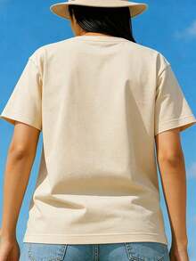 New Fashion T-Shirt 100% Cotton I MATCH ENERGY How Will We Act Today? Thick 180g Cotton T-Shirt With Print - Unisex Vintage Urban Style Loose Fit With Round Neck And Short Sleeves - 杏色 - 查看 3