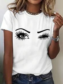 Camiseta con Estampado Gráfico, Manga Corta, Cuello Redondo, Estilo Casual para Verano y Primavera, Ropa de Mujer Y2k - Blanco - Ver 1