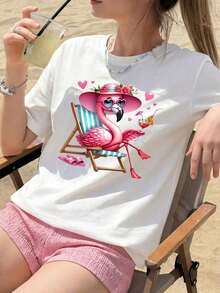 Camiseta de mujer estampada de manga corta para verano, tela de poliéster, estilo multifuncional, corte regular, peso 180 gramos, 1 unidad.Pure-Cotton - Blanco - Ver 8
