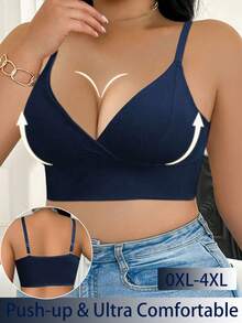 Bra Tanpa Kawat dengan Gesper Samping untuk Wanita Ukuran Besar, Bra Bernapas, Anti Selip, dan Tanpa Jahitan untuk Penggunaan Sehari-hari, Memberikan Dukungan yang Baik - Royal Blue - View 3