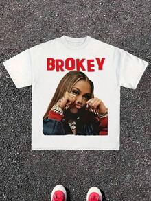 1 Brokey Graphic Print T-Shirt - 100% Cotton, Super Soft And Breathable, Crew Neck, Casual Summer Style For Women And Girls, Perfect For Birthdays, Holidays, Or Everyday Wear. 180g 100% Cotton - 白色 - 查看 10