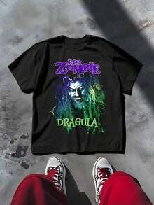 Women's Vintage Urban Style T-Shirt With Graphic Print UniRob Zombie Dragula, Casual Gothic Style T-Shirt, 220g 100% Cotton, 1 Piece, 100% Breathable Cotton - 黑色 - 查看 9