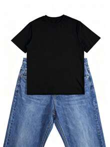 Oversized T-Shirts For Women And Unisex 1XL-5XL (EU 44-46W/ 28-30W) - Short Sleeve Crew Neck Blouse In Thick Fabric, Casual Urban Style T-Shirts For Men And Women, Machine Washable, Loose Fit Summer T-Shirt (Sizes 132-264) - For Men - Unisex Cotton Short Sleeve Crew Neck T-Shirt, Vintage Urban Style - 黑色 - 查看 7