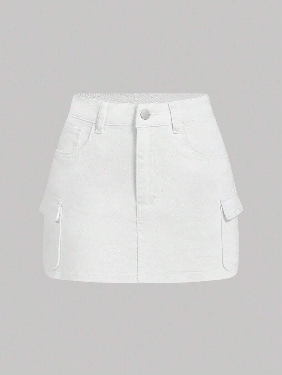 Minifalda casual cargo de mezclilla lavada para mujer - Blanco - Ver 1