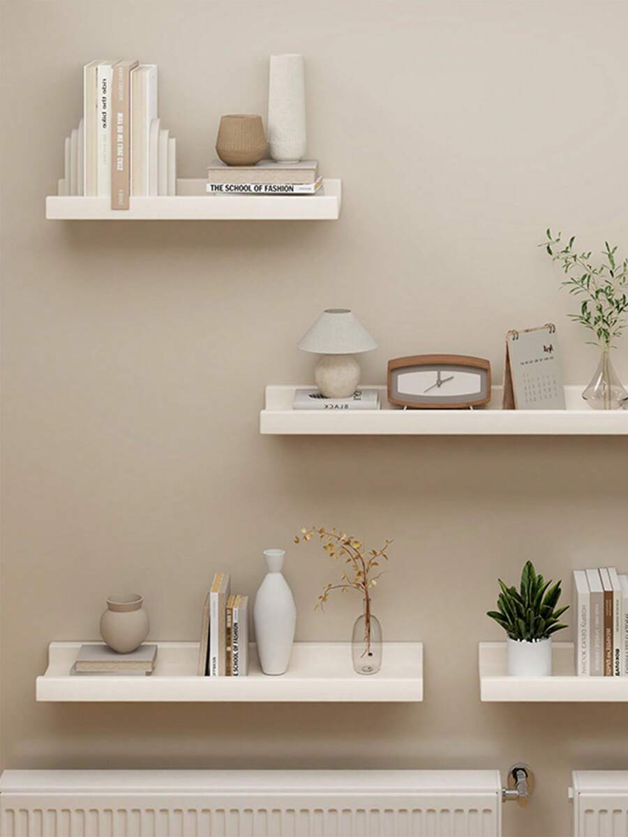 1pc White Floating Wall Shelf, Multi-Functional Wall-Mounted Storage Rack For Home! Upgraded Thickened Board With Strong Load-Bearing Capacity, Moisture-Proof And Scratch-Resistant, Not Easily Deformed, No-Drill/Drill Dual Installation Options, Suitable For Renters And Families. Perfect For Keys And Sundries In Entryway - View 1
