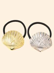 2/4 chiếc dây buộc tóc hình vỏ sò bằng kim loại tối giản, dây buộc tóc hình sao biển, phụ kiện tóc đa năng cho kỳ nghỉ. - Nhiều màu - Xem 4
